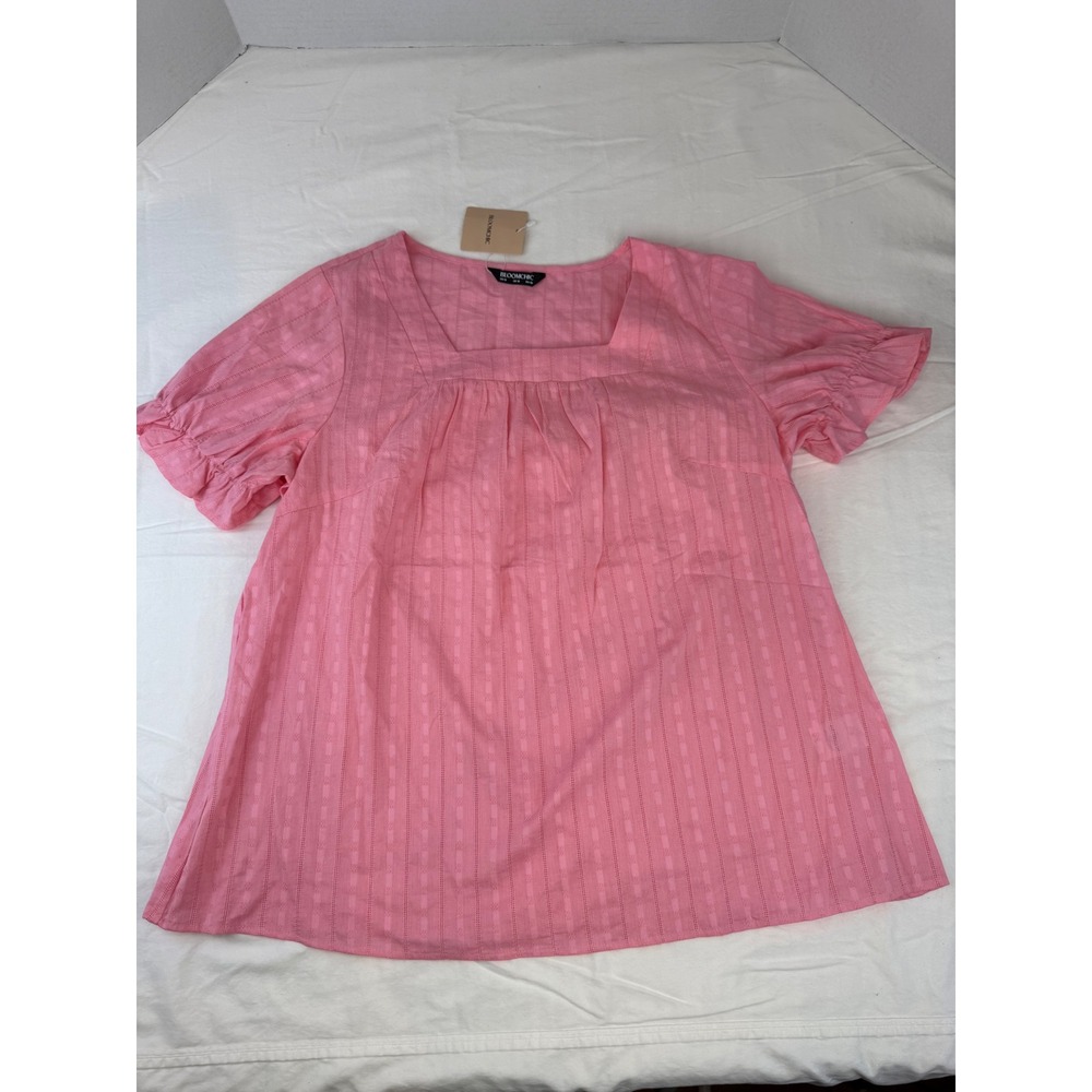 Bloomchic Pink Eyelet Square Neck Puff Sleeve Blouse US 12 NWT